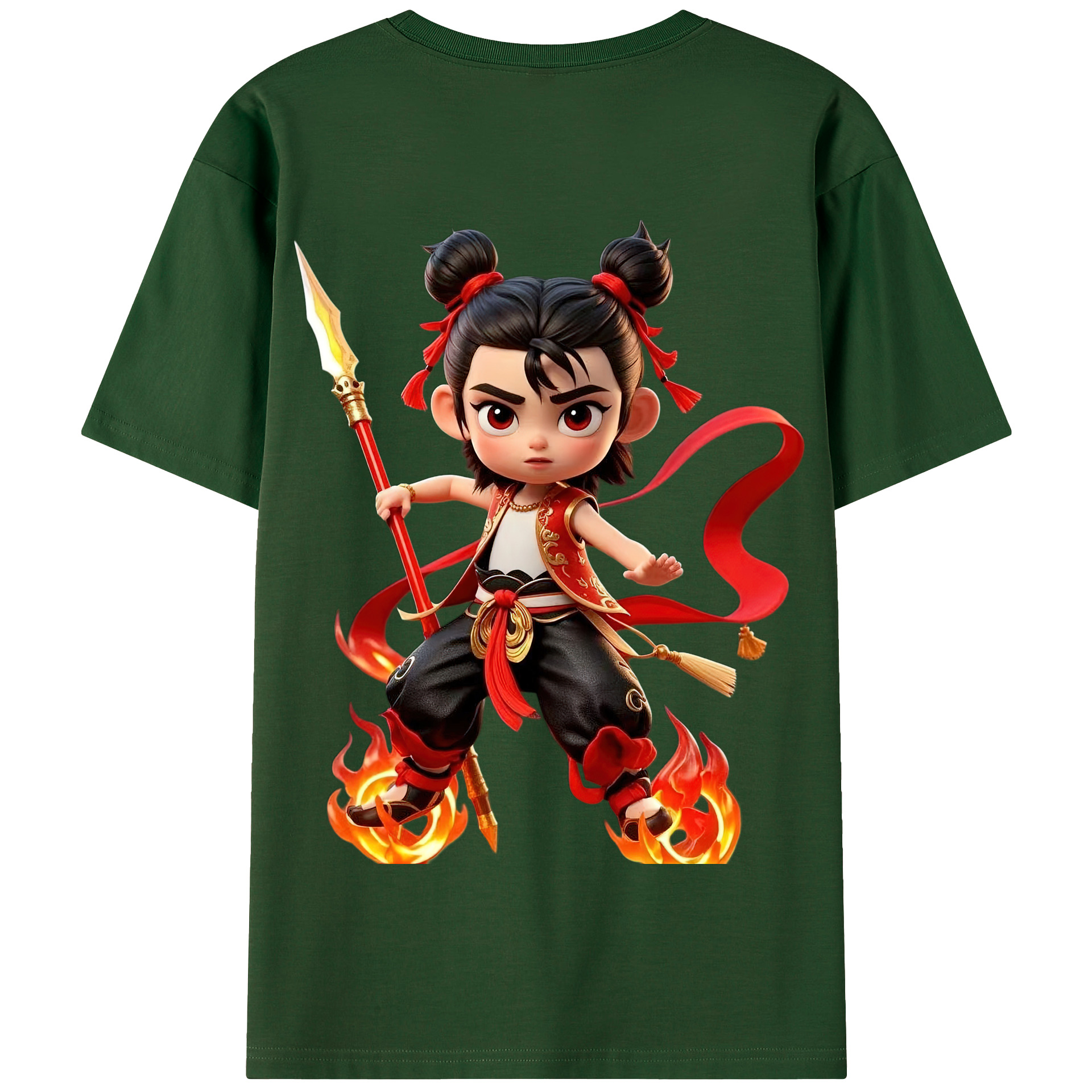 （画像用） Ne Zha 2 ナタ 魔童の大暴れ 綿100％半袖Tシャツ（背面プリント）